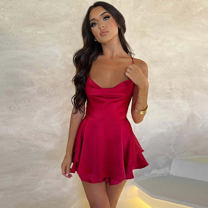 Sling Satin Halter Strap Mini dress