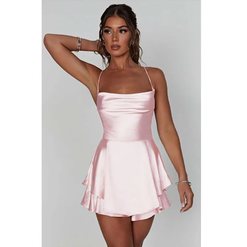 Sling Satin Halter Strap Mini dress